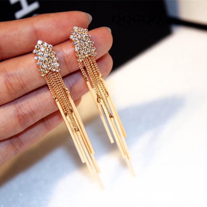 Wholesale geometric multilayer crystal tassel earrings JDC-ES-Sideng031 Earrings 思登 E gold Wholesale Jewelry JoyasDeChina Joyas De China