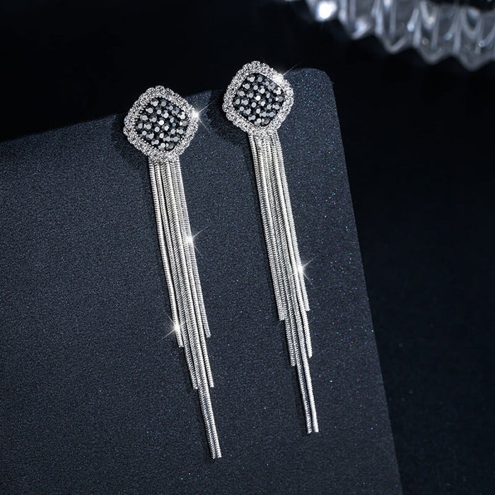 Wholesale geometric multilayer crystal tassel earrings JDC-ES-Sideng031 Earrings 思登 gray Wholesale Jewelry JoyasDeChina Joyas De China