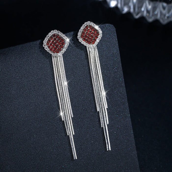 Wholesale geometric multilayer crystal tassel earrings JDC-ES-Sideng031 Earrings 思登 Red Wholesale Jewelry JoyasDeChina Joyas De China