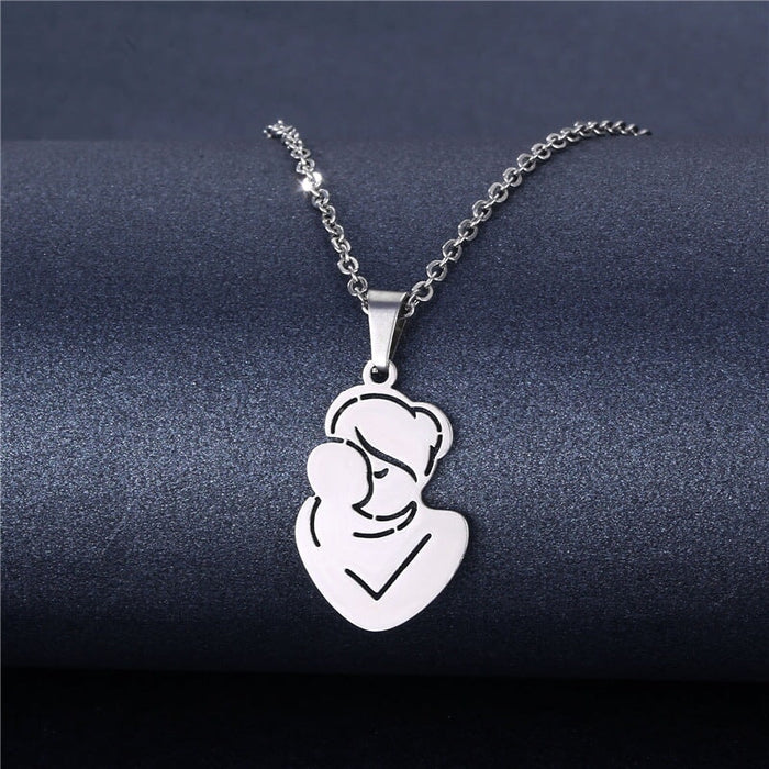 Wholesale Geometric Silver Stainless Steel Floral Heart Necklace JDC-ES-MINGM005 necklaces 敏萌 Wholesale Jewelry JoyasDeChina Joyas De China