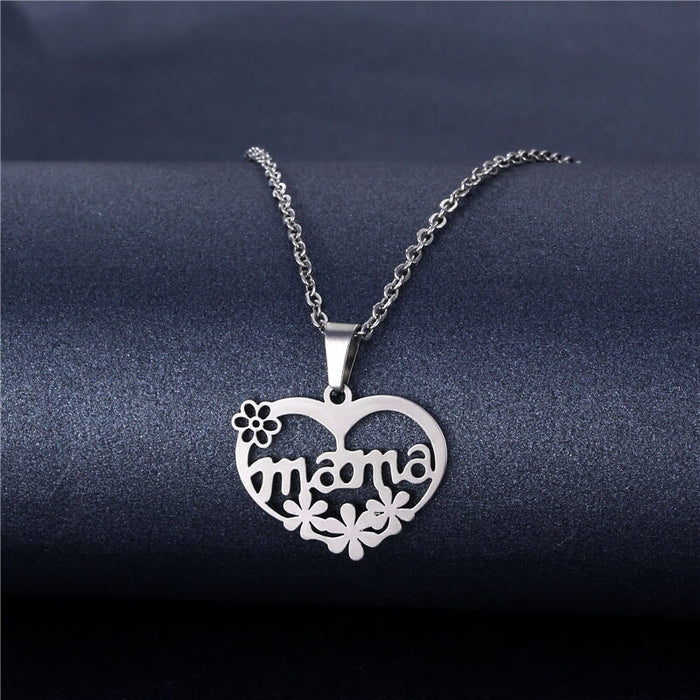 Wholesale Geometric Silver Stainless Steel Floral Heart Necklace JDC-ES-MINGM005 necklaces 敏萌 Wholesale Jewelry JoyasDeChina Joyas De China