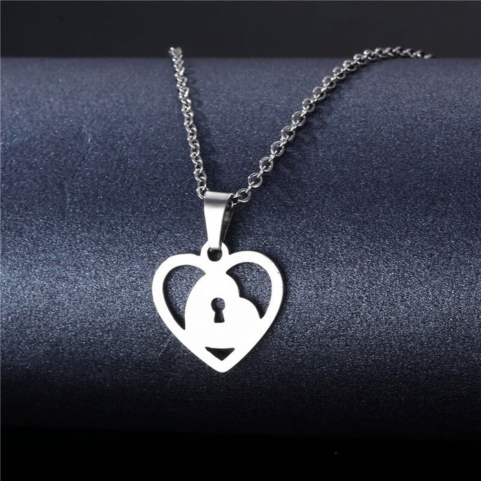 Wholesale Geometric Silver Stainless Steel Floral Heart Necklace JDC-ES-MINGM006 necklaces 敏萌 Wholesale Jewelry JoyasDeChina Joyas De China