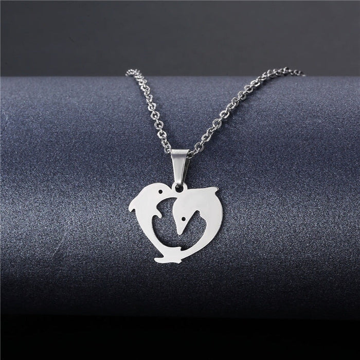 Wholesale Geometric Silver Stainless Steel Floral Heart Necklace JDC-ES-MINGM007 necklaces 敏萌 Wholesale Jewelry JoyasDeChina Joyas De China