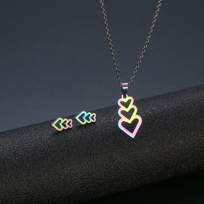 Wholesale Geometric Stainless Steel Love Butterfly Stud Earrings Necklace Set JDC-ES-MINGM020 Earrings 敏萌 TZ48 (color) Wholesale Jewelry JoyasDeChina Joyas De China