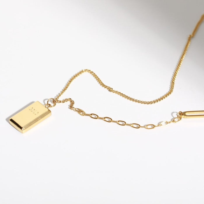 Wholesale gold brick square stainless steel gold necklace JDC-NE-Jif055 Necklaces 集沛 Wholesale Jewelry JoyasDeChina Joyas De China