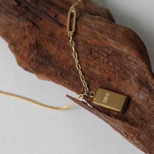 Wholesale gold brick square stainless steel gold necklace JDC-NE-Jif055 Necklaces 集沛 Wholesale Jewelry JoyasDeChina Joyas De China