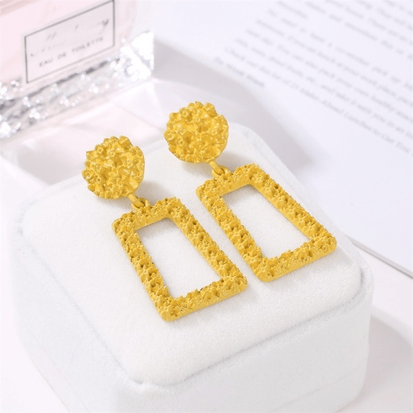 Wholesale Gold Frosted Square Embossed Vintage Earrings JDC-ES-D610 Earrings 晴雯 Wholesale Jewelry JoyasDeChina Joyas De China