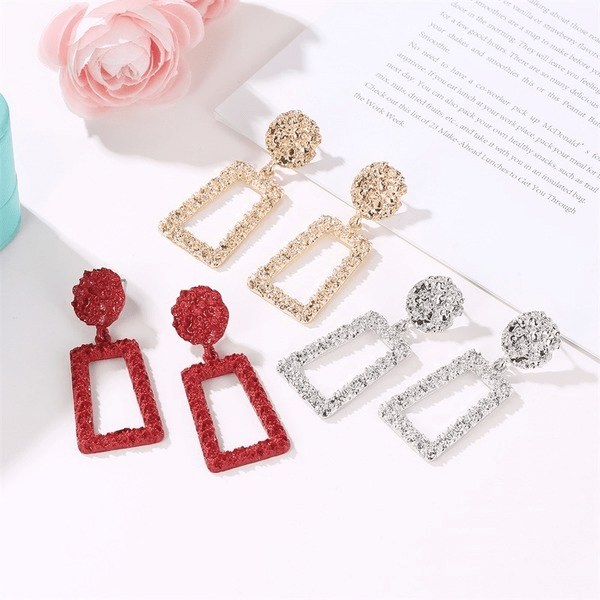 Wholesale Gold Frosted Square Embossed Vintage Earrings JDC-ES-D610 Earrings 晴雯 Wholesale Jewelry JoyasDeChina Joyas De China