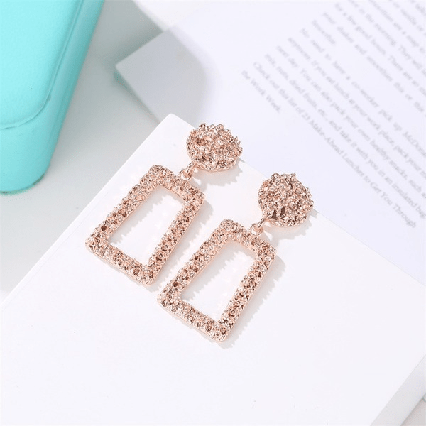 Wholesale Gold Frosted Square Embossed Vintage Earrings JDC-ES-D610 Earrings 晴雯 Wholesale Jewelry JoyasDeChina Joyas De China