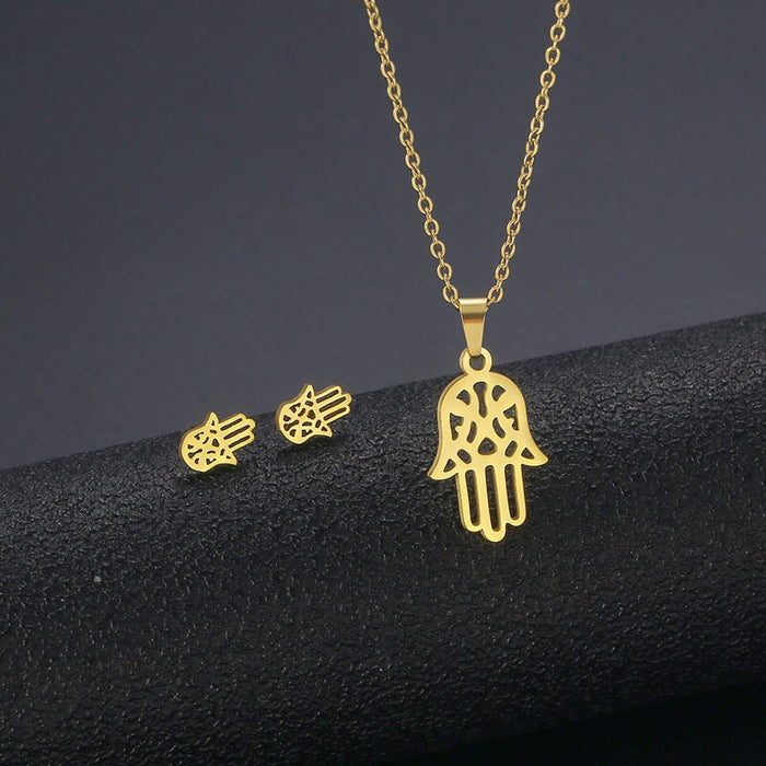 Wholesale Gold Geometric Bear Necklace Earrings Set Stainless Steel JDC-ES-MINGM014 Earrings 敏萌 TZ169 (gold) Wholesale Jewelry JoyasDeChina Joyas De China