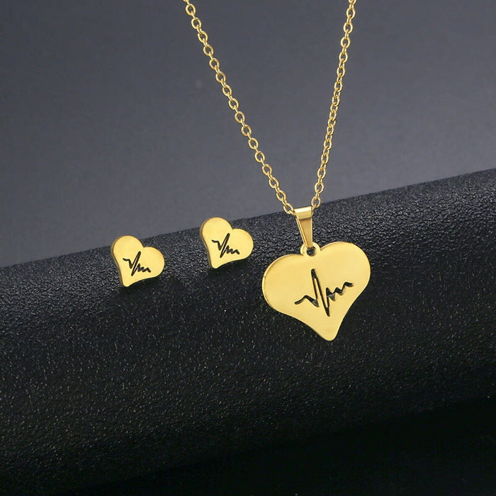 Wholesale Gold Geometric Bear Necklace Earrings Set Stainless Steel JDC-ES-MINGM016 Earrings 敏萌 TZ122(gold) Wholesale Jewelry JoyasDeChina Joyas De China