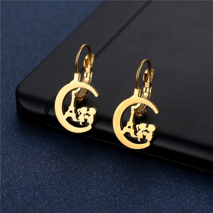 Wholesale Gold Heart Geometric Stainless Steel Earrings JDC-ES-MINGM021 Earrings 敏萌 Wholesale Jewelry JoyasDeChina Joyas De China