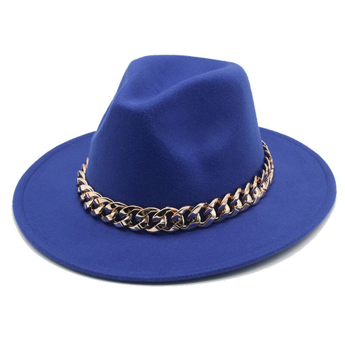 Wholesale Gold Necklace Felt Hat Flat Brim Big Brim Jazz Wool Top Hat JDC-FH-Guanchuan001 Fashionhat 冠川 Wholesale Jewelry JoyasDeChina Joyas De China