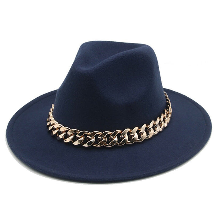 Wholesale Gold Necklace Felt Hat Flat Brim Big Brim Jazz Wool Top Hat JDC-FH-Guanchuan001 Fashionhat 冠川 Wholesale Jewelry JoyasDeChina Joyas De China