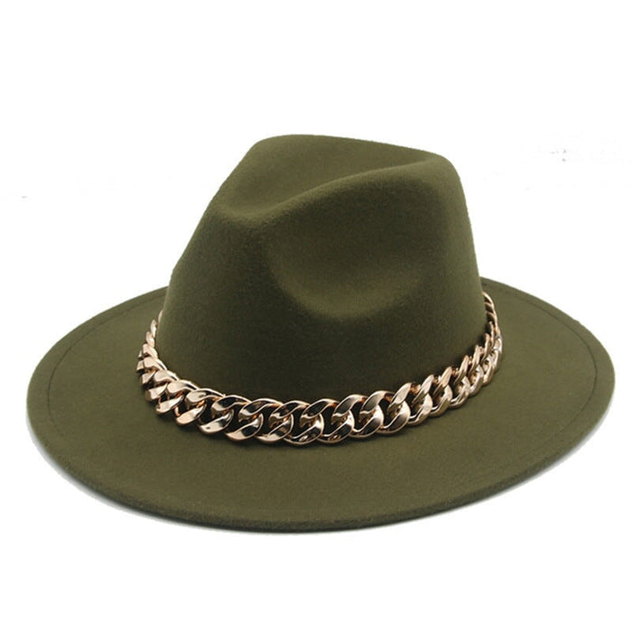 Wholesale Gold Necklace Felt Hat Flat Brim Big Brim Jazz Wool Top Hat JDC-FH-Guanchuan001 Fashionhat 冠川 Wholesale Jewelry JoyasDeChina Joyas De China