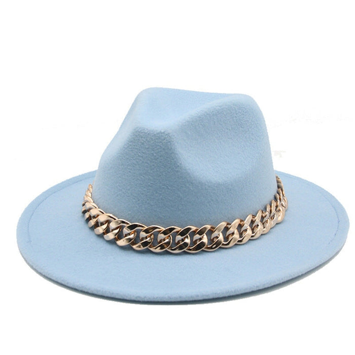 Wholesale Gold Necklace Felt Hat Flat Brim Big Brim Jazz Wool Top Hat JDC-FH-Guanchuan001 Fashionhat 冠川 Wholesale Jewelry JoyasDeChina Joyas De China