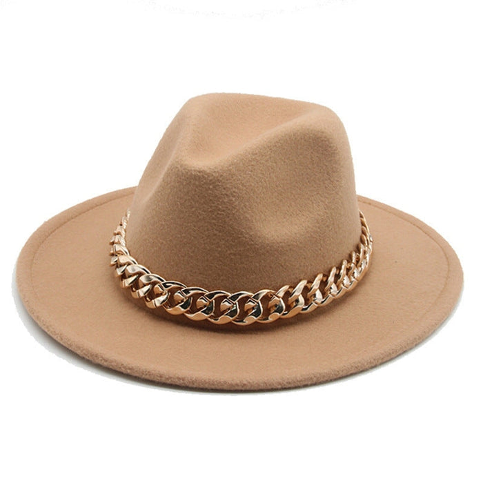 Wholesale Gold Necklace Felt Hat Flat Brim Big Brim Jazz Wool Top Hat JDC-FH-Guanchuan001 Fashionhat 冠川 Wholesale Jewelry JoyasDeChina Joyas De China