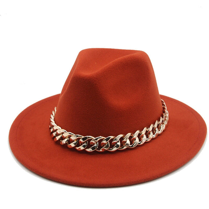 Wholesale Gold Necklace Felt Hat Flat Brim Big Brim Jazz Wool Top Hat JDC-FH-Guanchuan001 Fashionhat 冠川 Wholesale Jewelry JoyasDeChina Joyas De China