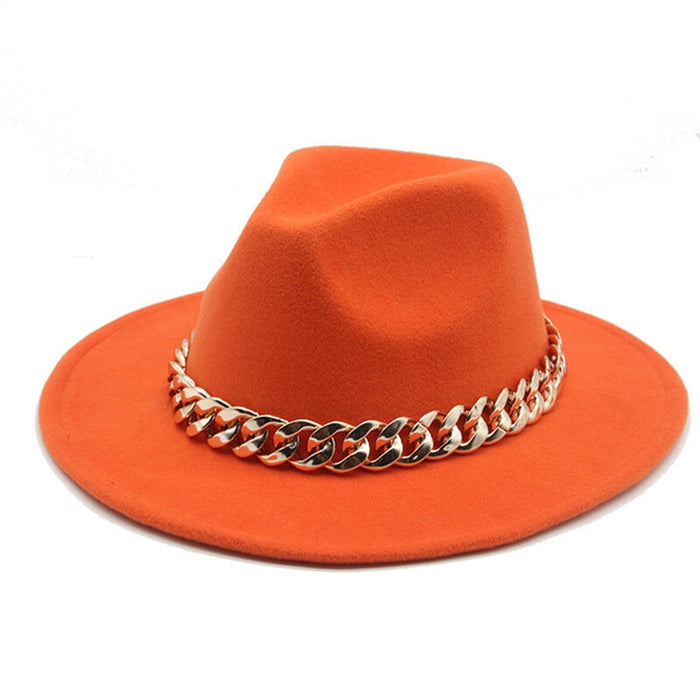 Wholesale Gold Necklace Felt Hat Flat Brim Big Brim Jazz Wool Top Hat JDC-FH-Guanchuan001 Fashionhat 冠川 Orange M(56-58cm) Wholesale Jewelry JoyasDeChina Joyas De China