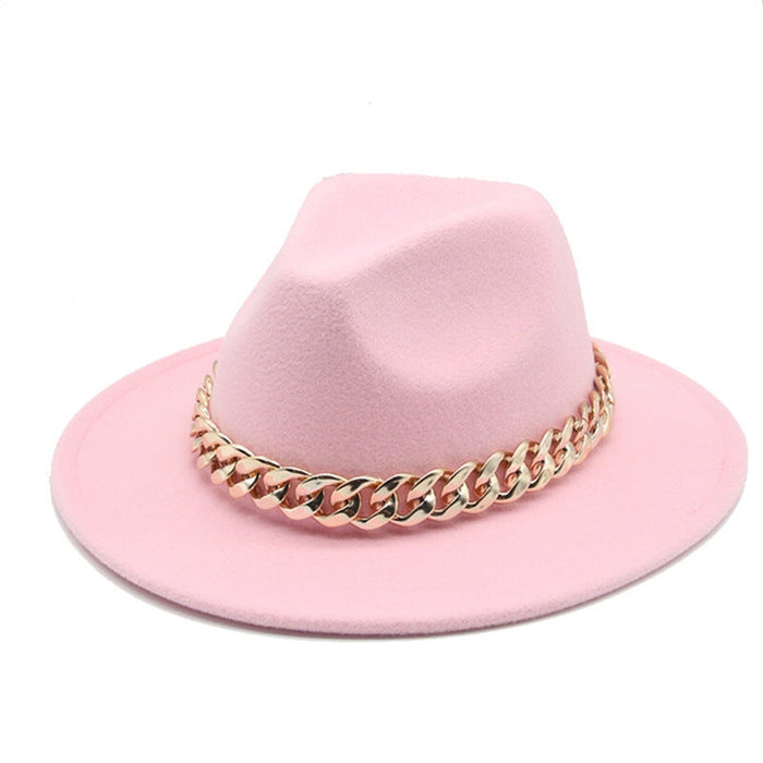 Wholesale Gold Necklace Felt Hat Flat Brim Big Brim Jazz Wool Top Hat JDC-FH-Guanchuan001 Fashionhat 冠川 Pink M(56-58cm) Wholesale Jewelry JoyasDeChina Joyas De China