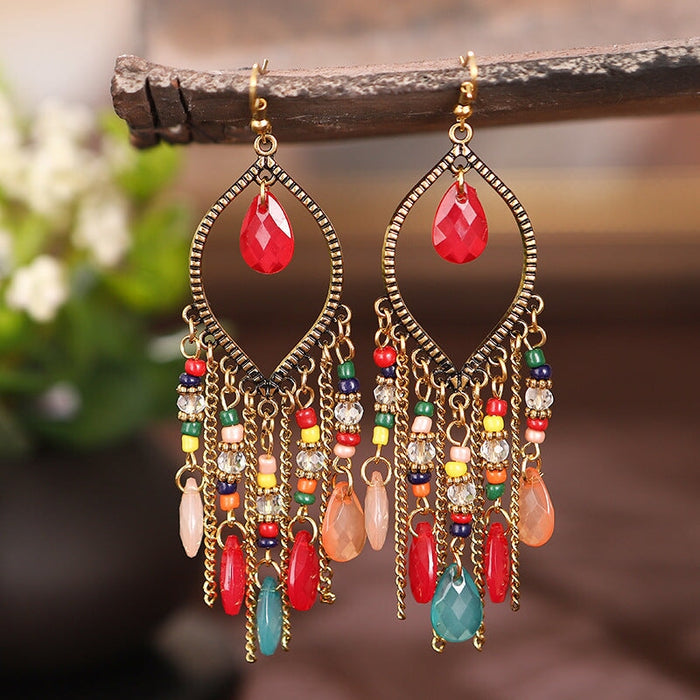 Wholesale Gold Plated Tassel Metal Boho Chain Earrings JDC-ES-Daiq008 Earrings 黛茜 E1819-2 dark mixed color Wholesale Jewelry JoyasDeChina Joyas De China