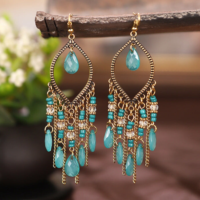 Wholesale Gold Plated Tassel Metal Boho Chain Earrings JDC-ES-Daiq008 Earrings 黛茜 E1819-3 blue Wholesale Jewelry JoyasDeChina Joyas De China