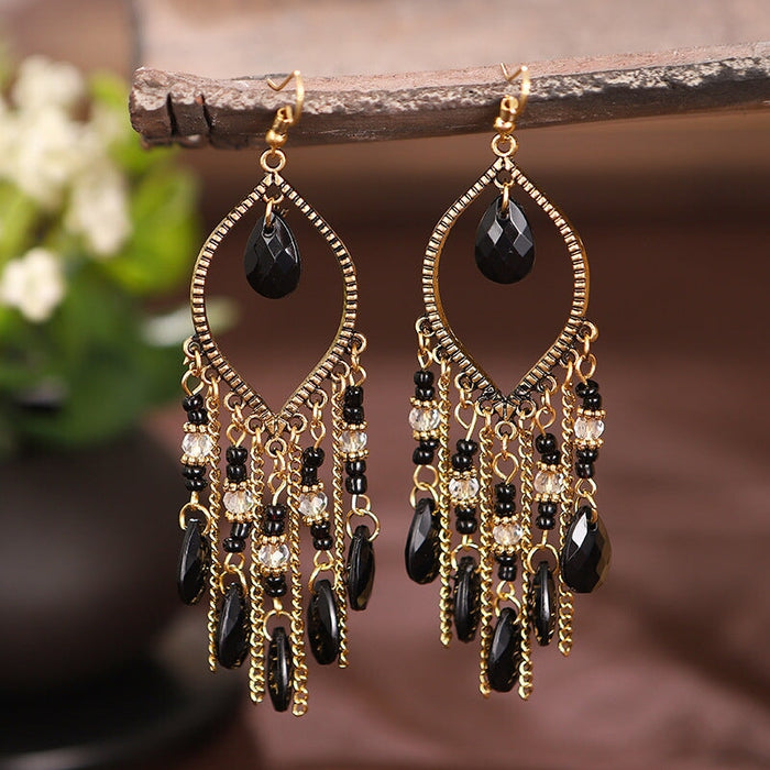 Wholesale Gold Plated Tassel Metal Boho Chain Earrings JDC-ES-Daiq008 Earrings 黛茜 E1819-5 black Wholesale Jewelry JoyasDeChina Joyas De China