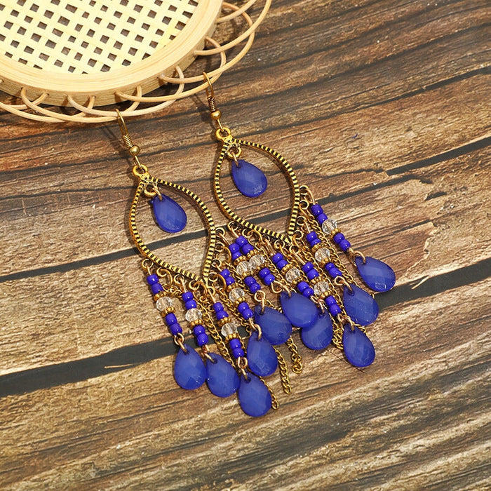 Wholesale Gold Plated Tassel Metal Boho Chain Earrings JDC-ES-Daiq008 Earrings 黛茜 E1819-7 royal blue Wholesale Jewelry JoyasDeChina Joyas De China