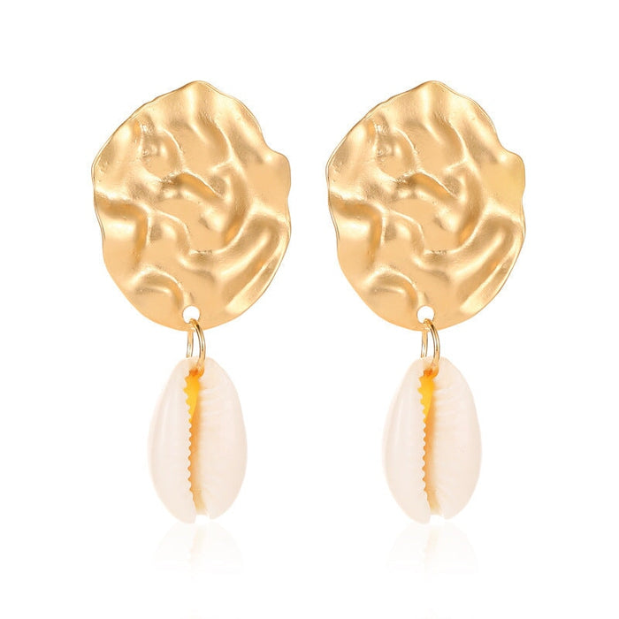 Wholesale Gold Round Crystal Natural Shell Earrings JDC-ES-D773 Earrings 晴雯 01 Asian Gold Ellipse 4548 Yajin Wholesale Jewelry JoyasDeChina Joyas De China