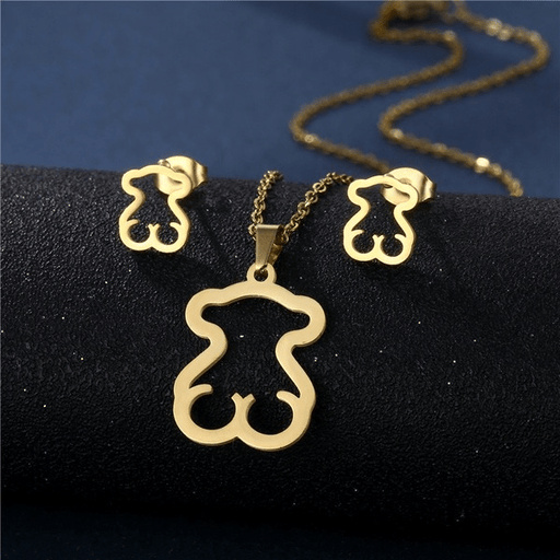 Wholesale Gold Stainless Steel Love Bear Necklace Earrings JDC-ES-MINGM001 Earrings 敏萌 Wholesale Jewelry JoyasDeChina Joyas De China