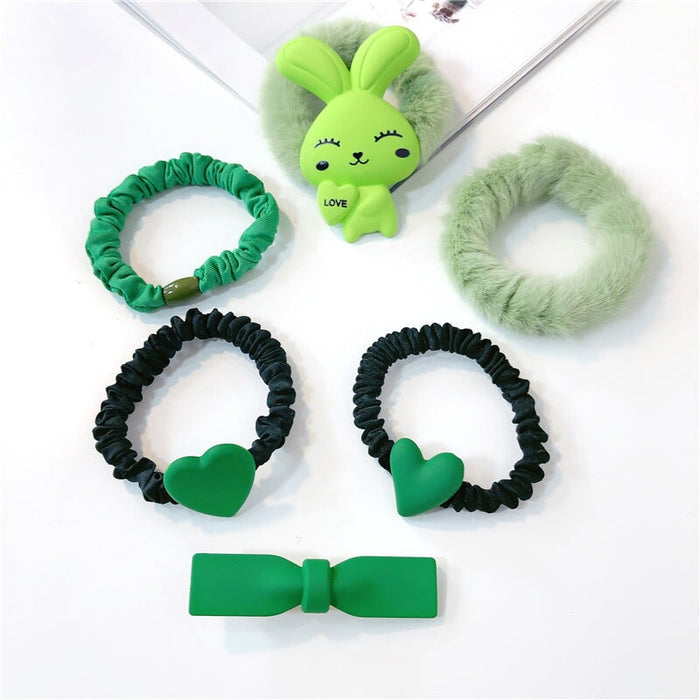 Wholesale Green Bow Plastic Resin Hair Clip Hair Rope JDC-HC-Jiax007 Hair Clips 佳芯 2716 set Wholesale Jewelry JoyasDeChina Joyas De China