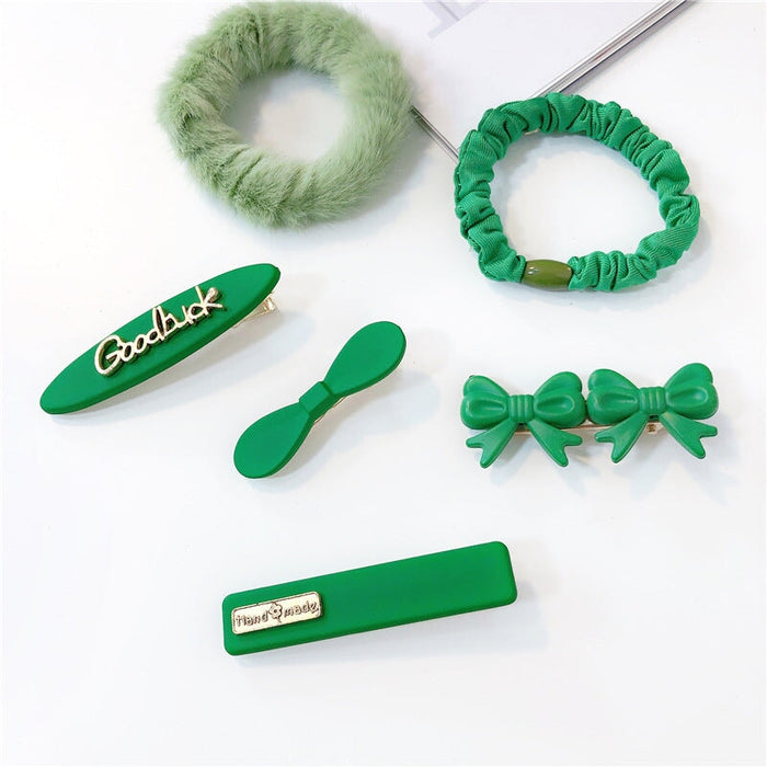 Wholesale Green Bow Plastic Resin Hair Clip Hair Rope JDC-HC-Jiax007 Hair Clips 佳芯 2717 set Wholesale Jewelry JoyasDeChina Joyas De China