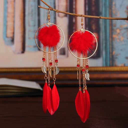 Wholesale Hairball Feather Alloy Tassel Earrings JDC-ES-Daiq007 Earrings 黛茜 Wholesale Jewelry JoyasDeChina Joyas De China