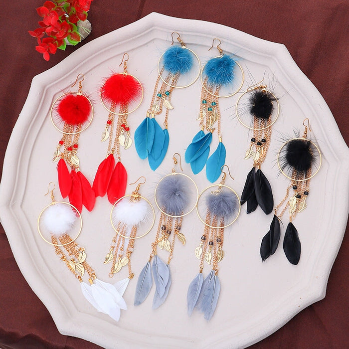 Wholesale Hairball Feather Alloy Tassel Earrings JDC-ES-Daiq007 Earrings 黛茜 Wholesale Jewelry JoyasDeChina Joyas De China