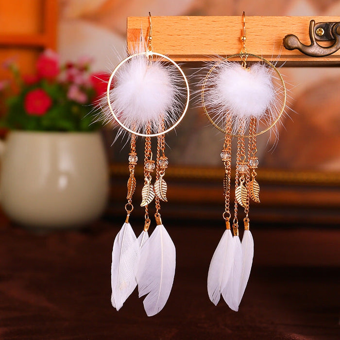 Wholesale Hairball Feather Alloy Tassel Earrings JDC-ES-Daiq007 Earrings 黛茜 DC1369-5 white Wholesale Jewelry JoyasDeChina Joyas De China