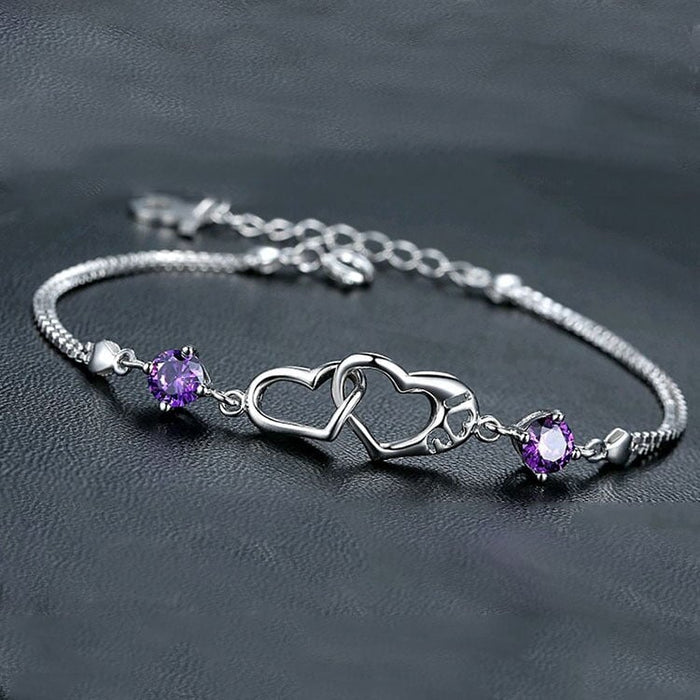 Wholesale Heart Connected 925 Sterling Silver Copper Rhinestone Bracelet JDC-BT-Ffei001 Bracelet 菲菲 Wholesale Jewelry JoyasDeChina Joyas De China