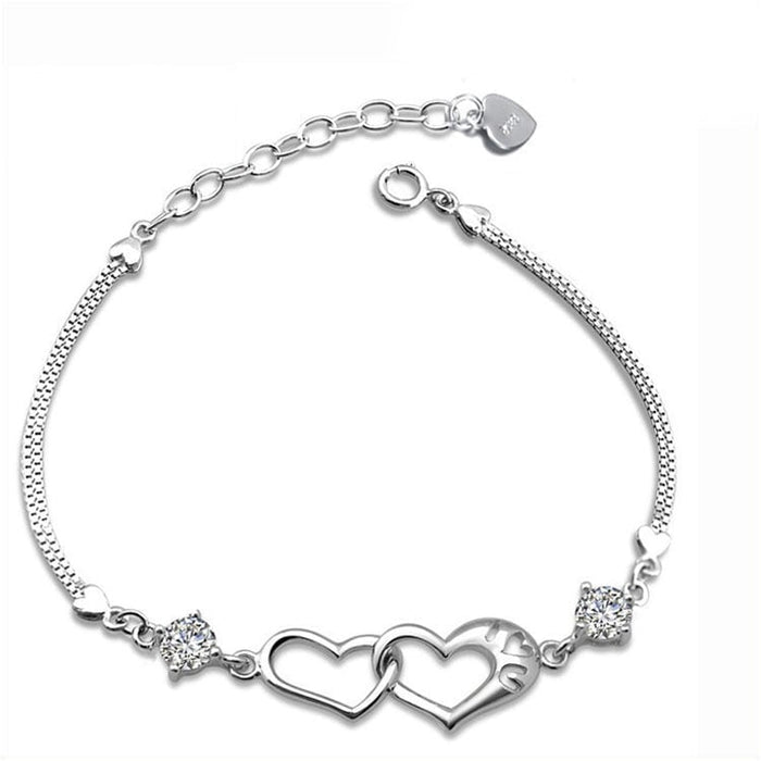 Wholesale Heart Connected 925 Sterling Silver Copper Rhinestone Bracelet JDC-BT-Ffei001 Bracelet 菲菲 white Wholesale Jewelry JoyasDeChina Joyas De China