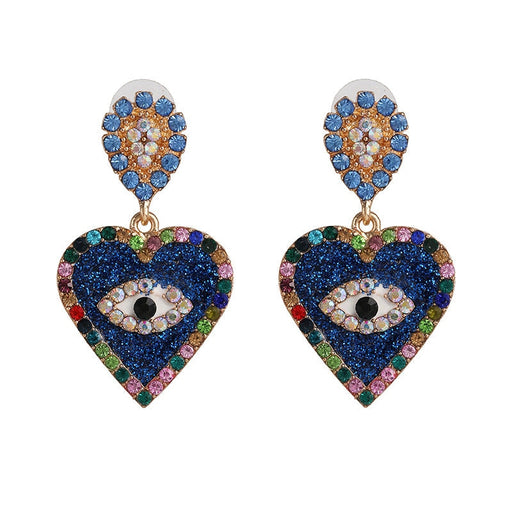 Wholesale heart set crystal metal earrings JDC-ES-LIUM021 Earrings 榴芒 blue Wholesale Jewelry JoyasDeChina Joyas De China