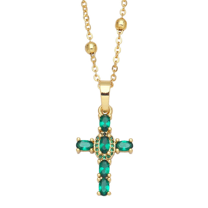 Wholesale Hip Hop Cross Zircon Copper Plated 18k Gold Necklace JDC-NE-AS421 Necklaces 翱昇 green Wholesale Jewelry JoyasDeChina Joyas De China