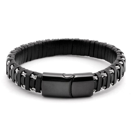 Wholesale Hip Hop Leather Stainless Steel Chain Men Bracelet JDC-BT-Yixin004 Bracelet 壹芯 Wholesale Jewelry JoyasDeChina Joyas De China