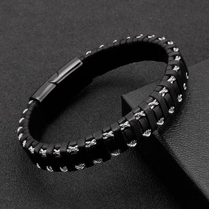 Wholesale Hip Hop Leather Stainless Steel Chain Men Bracelet JDC-BT-Yixin004 Bracelet 壹芯 A Wholesale Jewelry JoyasDeChina Joyas De China