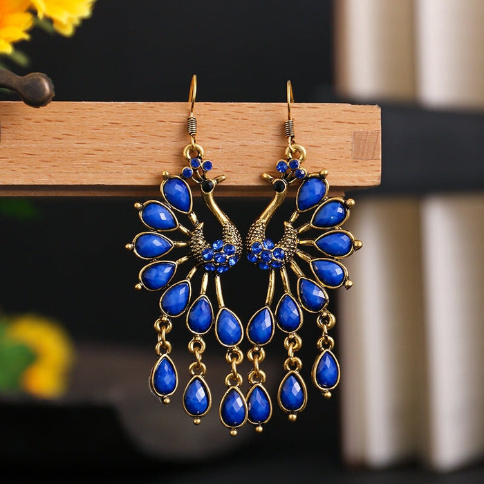 Wholesale Hollow Long Rhinestone Metal Alloy Earrings JDC-ES-Daiq009 Earrings 黛茜 DC1674-2 royal blue Wholesale Jewelry JoyasDeChina Joyas De China