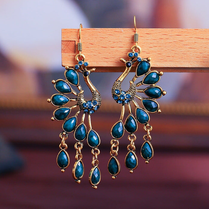 Wholesale Hollow Long Rhinestone Metal Alloy Earrings JDC-ES-Daiq009 Earrings 黛茜 DC1674-7 dark blue Wholesale Jewelry JoyasDeChina Joyas De China