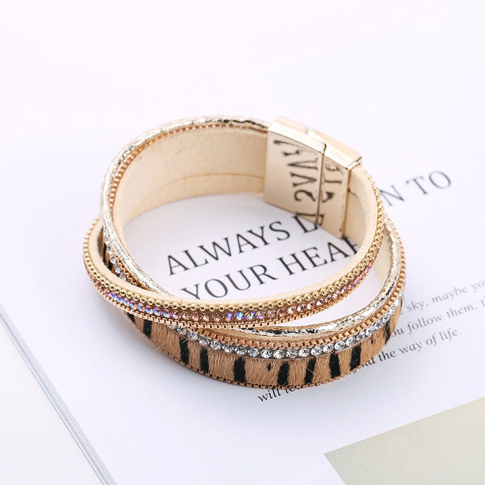 Wholesale Horsehair Rhinestone Leather Alloy Multilayer Buckle Bracelet JDC-BT-DHJ014 Bracelet 邓会君 Wholesale Jewelry JoyasDeChina Joyas De China