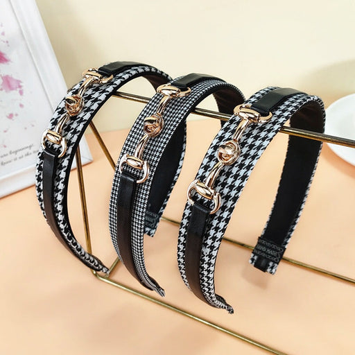 Wholesale Houndstooth Fabric Alloy PU Leather Headband (F)JDC-HD-O377 Headband 潮炫 Wholesale Jewelry JoyasDeChina Joyas De China