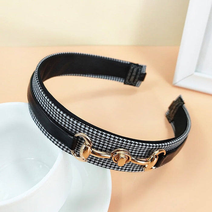 Wholesale Houndstooth Fabric Alloy PU Leather Headband (F)JDC-HD-O377 Headband 潮炫 Wholesale Jewelry JoyasDeChina Joyas De China