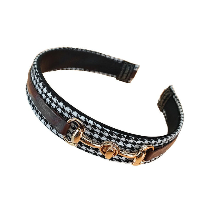 Wholesale Houndstooth Fabric Alloy PU Leather Headband (F)JDC-HD-O377 Headband 潮炫 Wholesale Jewelry JoyasDeChina Joyas De China