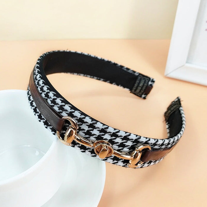 Wholesale Houndstooth Fabric Alloy PU Leather Headband (F)JDC-HD-O377 Headband 潮炫 Wholesale Jewelry JoyasDeChina Joyas De China