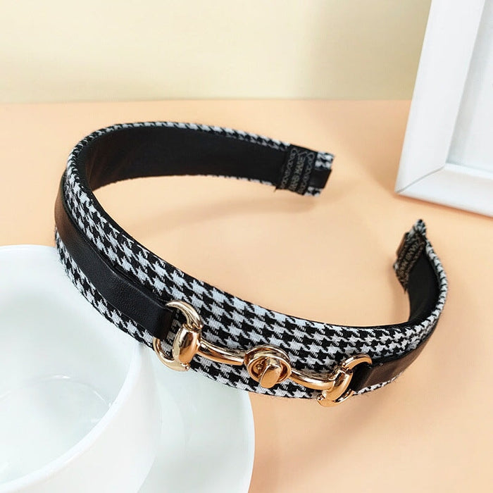 Wholesale Houndstooth Fabric Alloy PU Leather Headband (F)JDC-HD-O377 Headband 潮炫 Wholesale Jewelry JoyasDeChina Joyas De China