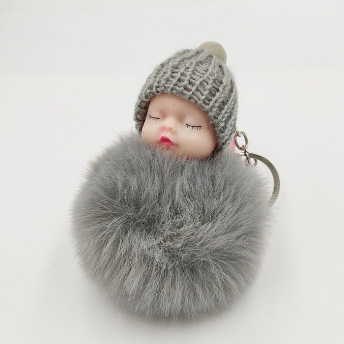Wholesale imitation otter rabbit hair sleep doll keychain JDC-KC-QiShi007 Keychains 奇释 light Grey / Wholesale Jewelry JoyasDeChina Joyas De China